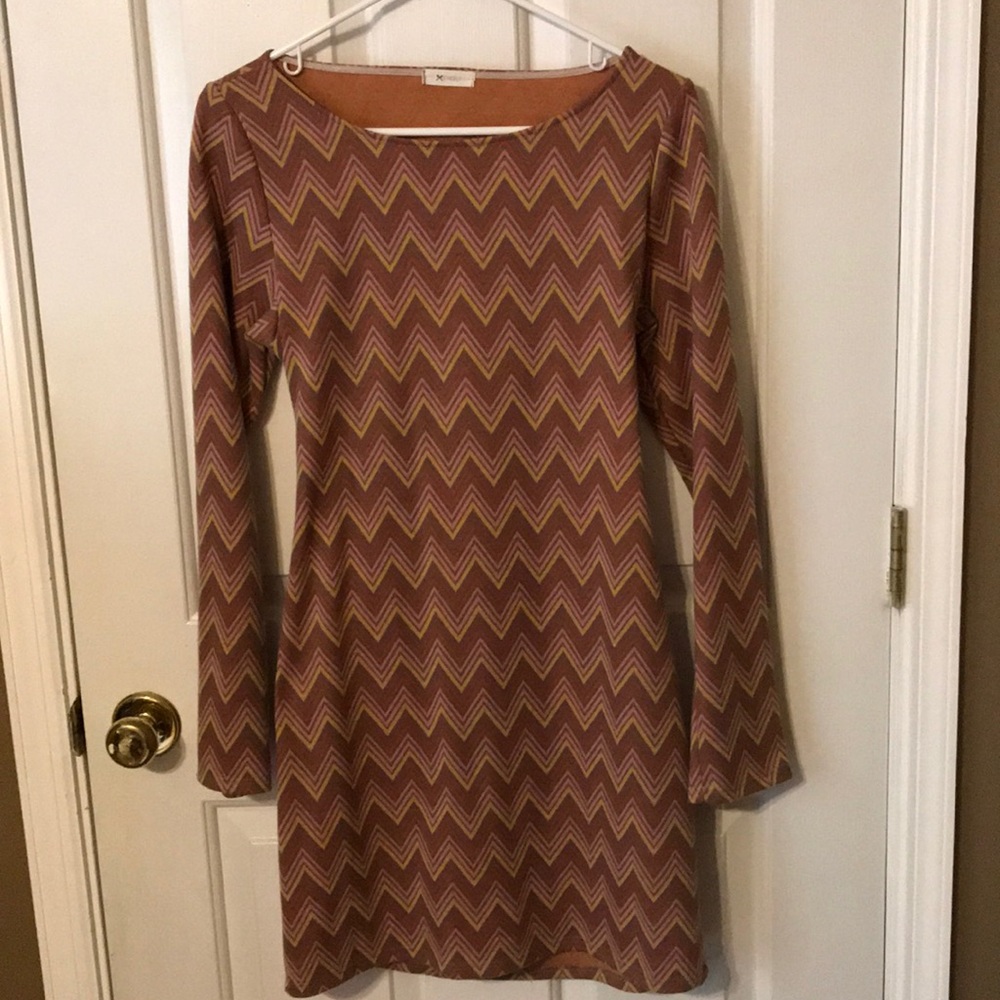 Bohemian Long Sleeve Chevron Dress by Everly